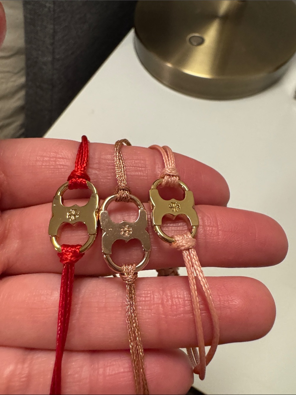 Tory Burch Gold Logo Cord Bracelets — Red, Rose, Blush - Picture 2 of 3
